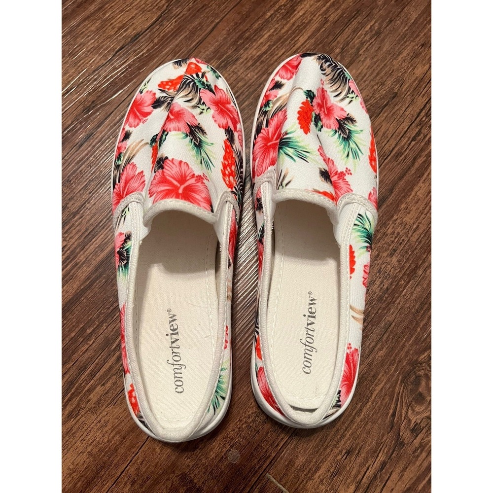 Comfort‎ View Athletic Camellia Women's Sneaker Mules Size 8.5 WW Floral Fabric